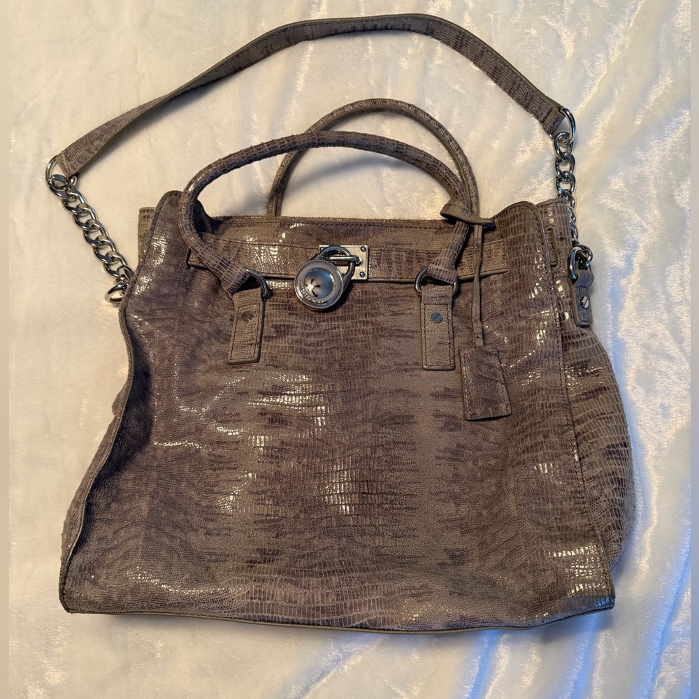 Michael Kors Silver Crocodile-Embossed Satchel - Picture 3 of 10